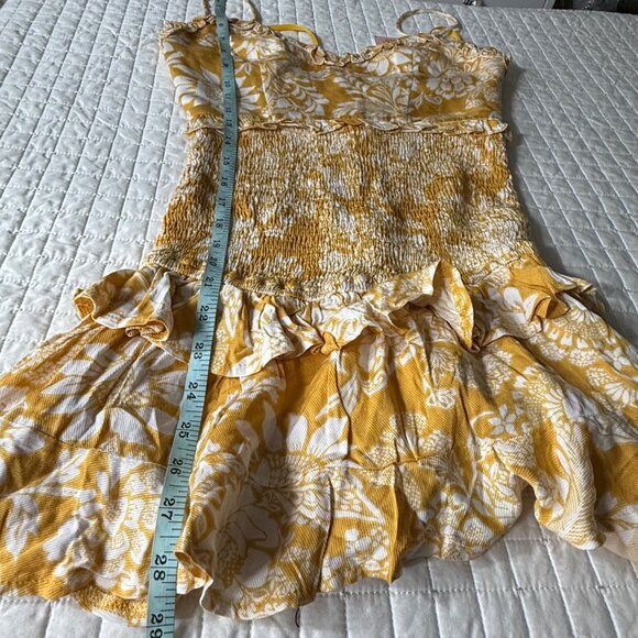Hello Molly Yellow & White Floral Ruffle Mini Dress S US 4 Adjustable Straps - Picture 11 of 11